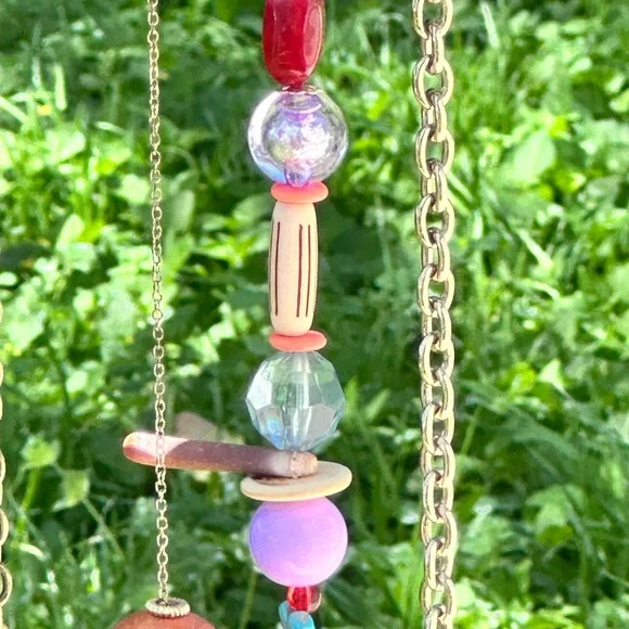 Handcrafted Amber Glass Bottle Wind Chime with Colorful Beads - Picture 9 of 9